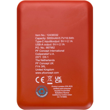 Logo trade promotional merchandise image of: Asama 5000 mAh Type-C recycled plastic power bank